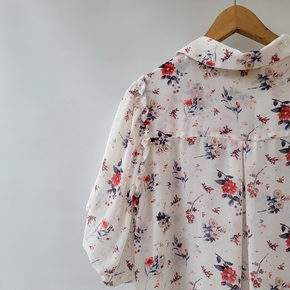 Anthropologie Maeve Dellaroe Floral Blouse Size Large Cottsgecore Ditzy Neutral - Picture 13 of 16